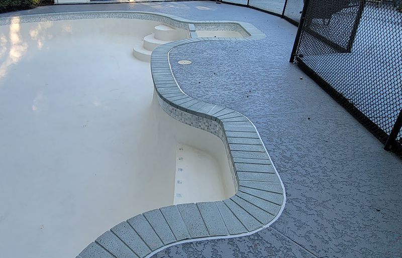 Polymer concrete pool deck overlay finished