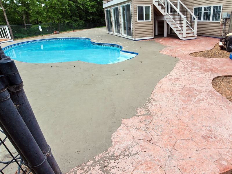 Stamped concrete pool deck overlay Connecticut