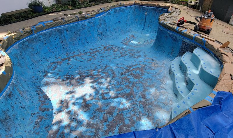 Interior pool plaster restoration stairs and walls