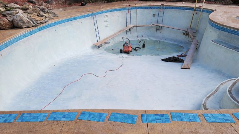 Glass tile waterline swimming pool